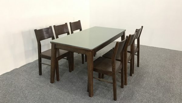 Bộ bàn ăn gỗ sồi mặt kính 6 ghế