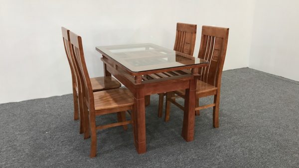 Bộ bàn ăn gỗ sồi mini 1m2 màu nâu đậm