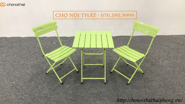 Bộ bàn ghế cafe nan sắt xanh lá