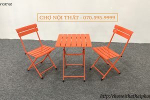 bộ bàn ghế cafe sắt màu cam