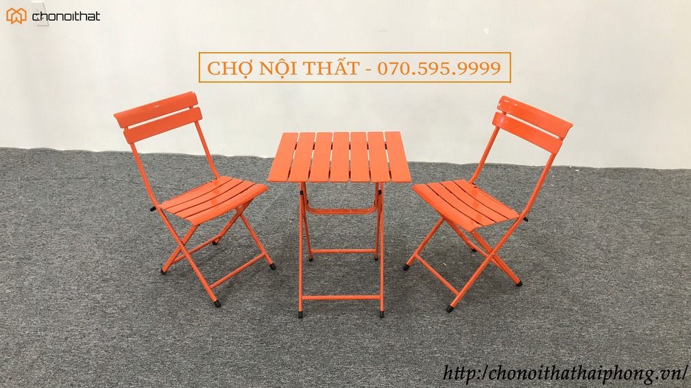 bộ bàn ghế cafe sắt màu cam